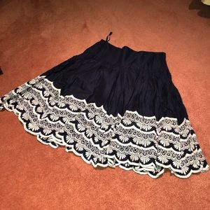 NWT INC Navy Crinkled Skater Skirt